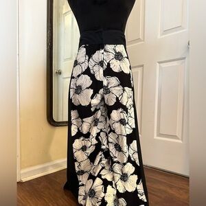 Black & White Floral Wide-Leg Jumpsuit Pants